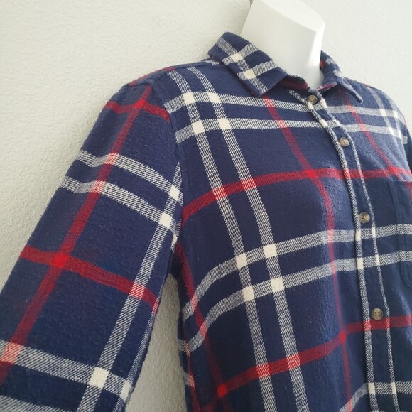 American Eagle Shirt Small Blue Plaid Flannel Boyfriend Fit Relaxed Soft Casual - Picture 4 of 10